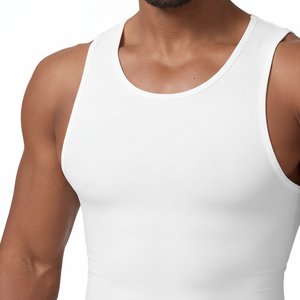 Premium <b>Men's</b> Compression Tank Top Slimming Body Shaper Undershirt High Elasticity Gym Fitness <b>Vest</b> <b>White</b> Workout Shapewear - Product Image 6