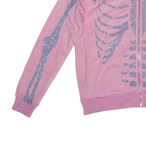 Alta calidad 100% algodón de gran tamaño con cremallera completa esqueleto Sudadera con capucha logotipo personalizado bordado temporada de invierno apropiado - Product Image 3