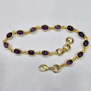 925 plata esterlina excelente calidad chapado en oro moda hecho a mano diseñador pulsera amatista piedra preciosa - Product Image 3