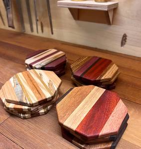 Walnut <b>Coasters</b> Handcrafted Wood Hexagon <b>Coaster</b> Set Unique Design Home Decor Artisan Made Wooden Hexagonal <b>Drink</b> <b>Coasters</b> - Product Image 1