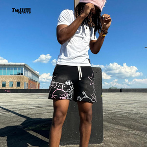 Shorts de plage en toile délavée pour hommes, style urbain, poches zippées, respirants, en tissu épais Spandex/Polyester, imprimé maille, vente en gros - Product Image 1