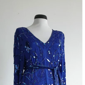 Escote en V bordado a mano A-Line elegante vestido de noche de talla grande ropa Formal mangas largas Maxi-Longitud cócteles antiestático - Product Image 1