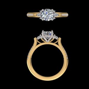 Elegant 1.34 Carat Round Cut Diamond Engagement Ring 14k 18k Solid Gold Three <b>Stone</b> Wedding Band Fine Jewelry Women Luxury - Product Image 2
