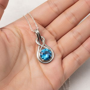 Colgante Redondo de Topacio Azul Natural, Colgante de Plata de Ley 92.5, Regalo de Navidad - Product Image 1