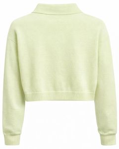 Suéter Polo Corto Verde Claro Personalizado para Mujer, Suéter de Punto Suave de Manga Larga con Botones, Top Informal de Moda de Invierno - Product Image 2