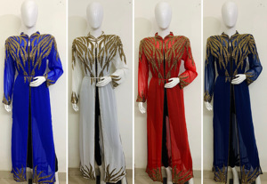 Dernière robe maxi de printemps de la collection américaine Robe de soirée perlée à la main Vêtements traditionnels musulmans de style ouvert sur le devant pour - Product Image 2