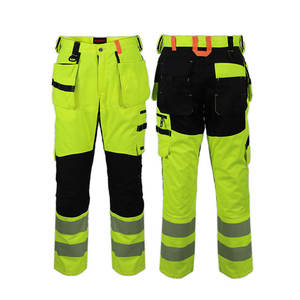 High Visibility CE Certified Breathable Polyester <b>Work</b> <b>Pants</b> with Reflective Stripes <b>Cargo</b> Pockets for Construction Safety Wear - Product Image 4