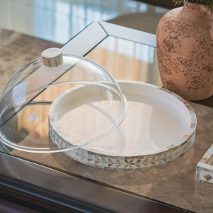 Bandeja Redonda de Lujo para Pastel con Tapa de Acrílico y Madreperla, Bandejas para Servir Alimentos, Venta al por Mayor Árabe desde Vietnam - Product Image 3