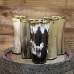 Taille personnalisée et logo gobelet naturel en corne de buffle et de boeuf et agate courte en verre - Product Image 3