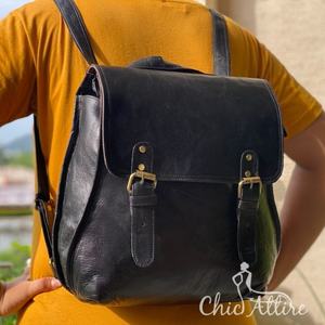 New Style Vintage Look Black Crunch Leather Backpack Travel Backpack <b>Office</b> Leather Large Capacity Travel <b>Bag</b> <b>for</b> <b>Men</b> and Women - Product Image 1