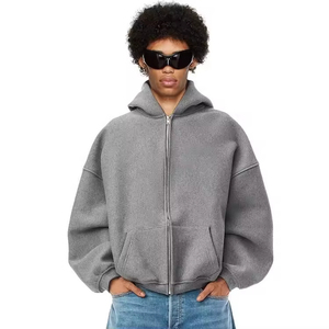 Sweat à capuche décontracté à fermeture éclair pour hommes en gros Sweat à manches longues hiver recadrée Style Boxy motif solide 100% coton - Product Image 3