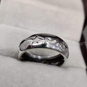 Anillo de Hombre, Anillo Sencillo de Plata, Anillo Sencillo y Pesado, Anillo de Sello con Luna Creciente, Anillo Antiestrés, Joyería Hecha a Mano Personalizada, Anillo de Plata Maciza 925 - Product Image 4