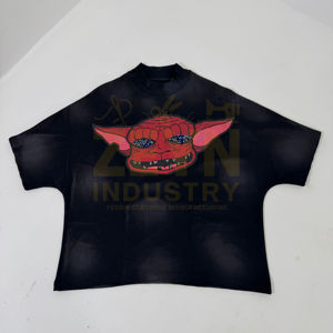 T-shirts personnalisés à strass lavés à l'acide Streetwear surdimensionné en coton lourd Style vintage imprimé respirant soleil t-shirts délavés hommes - Product Image 1