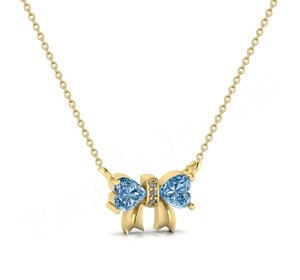 À la mode Bowknot Double Coeur Bleu Zircon Personnaliser Unique Plaqué Or Femmes 925 Colliers En Argent Sterling pour Cadeau D'anniversaire - Product Image 4