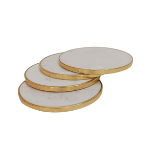 Luxury White Marble <b>Coaster</b> Set Handmade Stone <b>Drink</b> <b>Coasters</b> With Gold Brass Rim Best Quality Home Kitchen Gift Item - Product Image 6