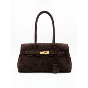 Bolso de Hombro de Cuero Gamuza Genuino AP IDEA MODA, Estilo Bohemio Vintage para Dama, Dos Asas, Cierre con Candado, Uso Diario, Hecho en Italia - Product Image 1