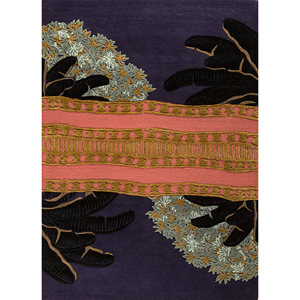 Alfombra de Lana y Viscosa Tejida a Mano en Tonos Rosa y Morado, Estilo Aubusson Floral, Modelo Top-108, para Decoración de Sala de Estar y Pasillo, Jaipur Wunderkammer - Product Image 1