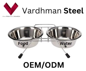 Vente en gros Bol double pour animaux de compagnie en acier inoxydable avec support métallique Bols d'alimentation de voyage pour chiens, chats et oiseaux - Product Image 4