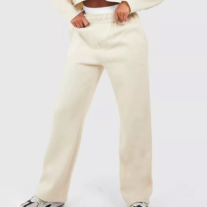 Sweat-shirt court à capuche couleur crème pour femme avec pantalon de survêtement large assorti, tenue décontractée d'automne, manches longues, design uni, coupe ample - Product Image 5