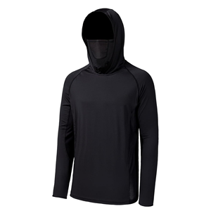 UPF 50 Unisex <b>Long</b> Sleeve <b>Black</b> Fishing Shirt with Mask UV Neck Gaiter Hoodie 100% Polyester Anti-Bacterial Custom Logo 180g - Product Image 3
