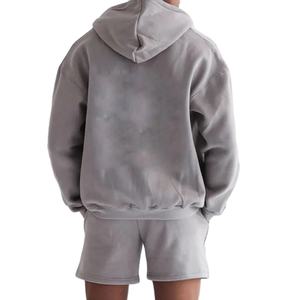 Ensemble de survêtement pour hommes, ensembles courts personnalisés, été, unisexe, coton pour hommes, ensemble court en deux pièces, lavage à l'acide, ensemble sweat-shirt et short - Product Image 2