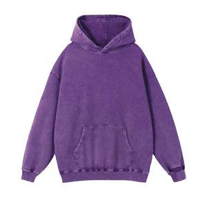 Venta al por mayor de los hombres de gran tamaño Vintage Heavyweight Pullover Hoodie ácido lavado de algodón bordado técnica Pull Sudadera con capucha - Product Image 3