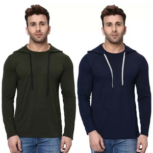 Gym T-shirt à capuche élégant en coton à manches longues pour hommes T-shirt à capuche à col rond personnalisé - Product Image 1