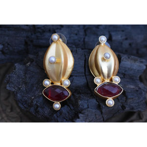 new designer latest fashion trending goldplated light <b>weight</b> stone stud <b>hoop</b> Brass Earrings for girls and women - Product Image 4