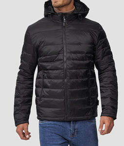 เสื้อแจ็คเก็ตพัฟเฟอร์ผ้าแคนวาสแบบ OEM สำหรับผู้ชาย ฤดูหนาว มีฮู้ด กันลม พร้อมโลโก้แบบกำหนดเองและซับในผ้าฝ้าย - Product Image 2