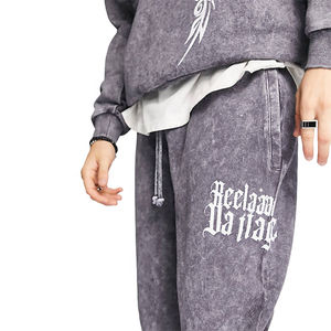 Survêtement personnalisé délavé à l'acide Ensemble de survêtement de jogging 100% coton pour hommes Pantalon de survêtement brodé Sweats à capuche Plus Size Distressed Winter - Product Image 4