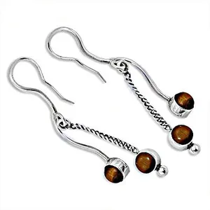 Boucles d'oreilles pendantes en argent 925 pour femmes, œil de tigre, bijoux fantaisie, cadeau - Product Image 1