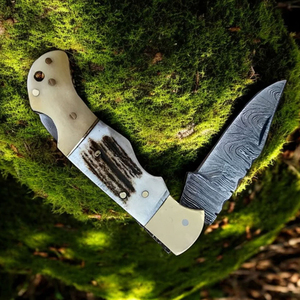 มีดพับอเนกประสงค์ทำมือจากเหล็กดามัสกัส ด้ามเขาสัตว์ ทรงคาวบอย ฟูลแทง รุ่นลิมิเต็ดอิดิชั่น - Product Image 4