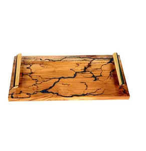 Bằng Gỗ Phục Vụ Khay Với Xử Lý Thiết Kế Platter Cho Bữa Sáng-Hình Chữ Nhật Epoxy Nhựa Gỗ Tếch Gỗ Phục Vụ Khay Cho Bữa Trưa