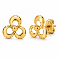 JJBRAVO Pendientes de Oro Macizo con Trébol Abierto para Mujer, Joyería Fina Minimalista Contemporánea de 14k 585, Regalo para Boda o Fiesta, OEM ODM