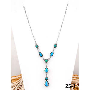 Collier Lariat artisanal du Sud-Ouest, émeraude de la Vallée, avec turquoise eau blanche et forme goutte d'eau en argent sterling, idéal pour un cadeau - Product Image 1