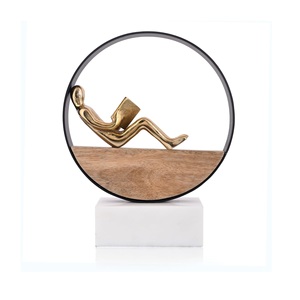 Modern Aesthetic Brass Showpiece Metal Man Reading a <b>Book</b> for Living Room or Bedroom <b>Decor</b> Unusual Item for Gifts - Product Image 3