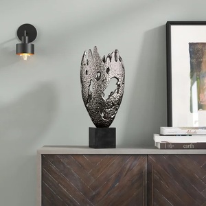 Handmade Designing Metal Leaf Shape Sculpture With Marble Base for Table Decoration Aluminium Sculpture for Home Decoration - Product Image 6