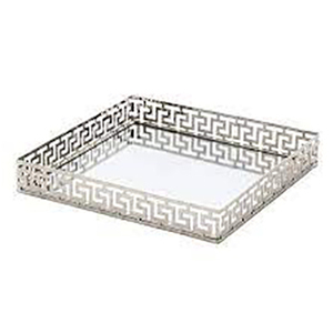 Bandejas para servir con espejo de cristal circular para decoración minimalista del hogar con asas decorativas de acabado dorado - Product Image 2