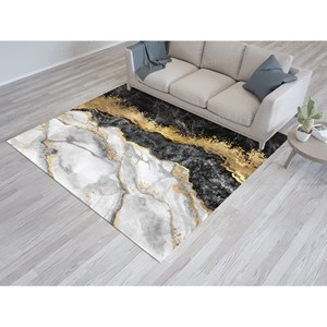 Black Marble Printed Rug: Entry Rugs, Black And <b>Gold</b> Marble, Shimmery Design,Luxury Velvet Rug - Product Image 3