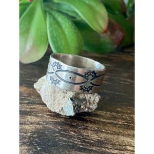 Handmade Ethnic <b>Statement</b> <b>Ring</b> Navajo-Made Sterling <b>Silver</b> Band with Natural Stone Size 11.75 for Everyday Wear - Product Image 4