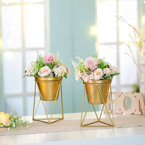 Modern <b>Indoor</b> Decorative Metal Planter <b>Pot</b> with <b>Small</b> Height Stand for Home Furnishing or Garden Decor - Product Image 1