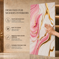Panel Decorativo de Pared de PVC con Diseño Dorado, Lámina de Mármol UV Rosa Blanco MORLENX