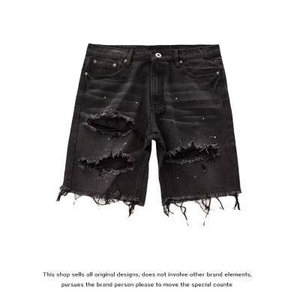 Shorts baggy décontractés en denim pour hommes avec trou effiloché et short cargo longueur genou au design personnalisé vente en gros - Product Image 5