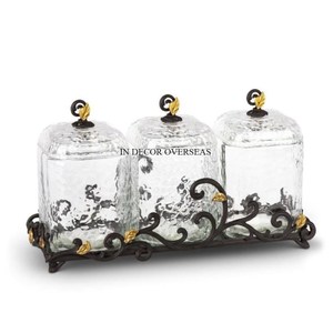 New Pattern Arrival Stylish Attractive Look Designer Metal Gold Plated Top Lid And Base With Clear <b>Glass</b> <b>Food</b> <b>Storage</b> Canisters - Product Image 2