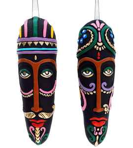 Ensemble de 2 masques tribaux verticaux Art Déco faits à la main pour la décoration de mariage et d'anniversaire - Product Image 1