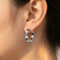 Boucles d'oreilles créoles en saphir bleu de 4,5 carats et diamants de laboratoire, en or 10K 14K, avec pierres précieuses taillées rondes, vente en gros personnalisée