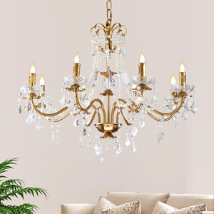 Lustre vintage à 8 lumières en cristal, luminaire suspendu doré Empire - Product Image 4