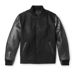 Chaquetas universitarias de cuero y lana personalizadas para hombres y mujeres estilo béisbol con cuello levantado con chaqueta de béisbol universitaria cubierta para hombres - Product Image 4