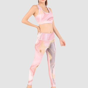 Ropa deportiva sólida transpirable de cintura alta al por mayor, ropa deportiva con estampado de rendimiento, ropa deportiva de secado rápido para mujer, sujetador de Yoga, mallas para gimnasio - Product Image 3