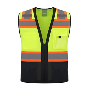 Gilet en polyester fluorescent respirant à marque privée pour la construction, avec ruban de haute qualité, fabriqué par une usine OEM. - Product Image 1